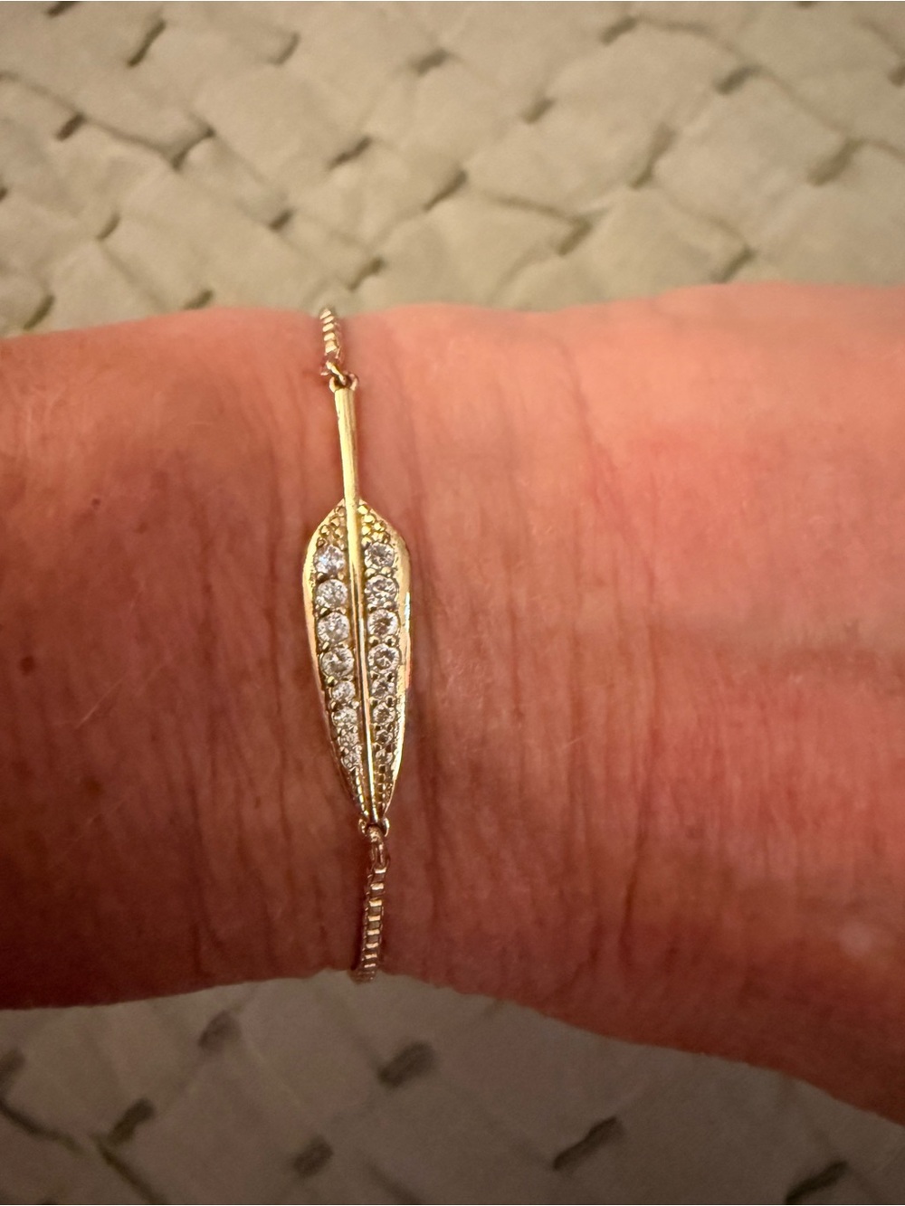 Adjustable Gold-Tone Leaf Bolo Bracelet with Crystal Accents - Picture 2 of 3